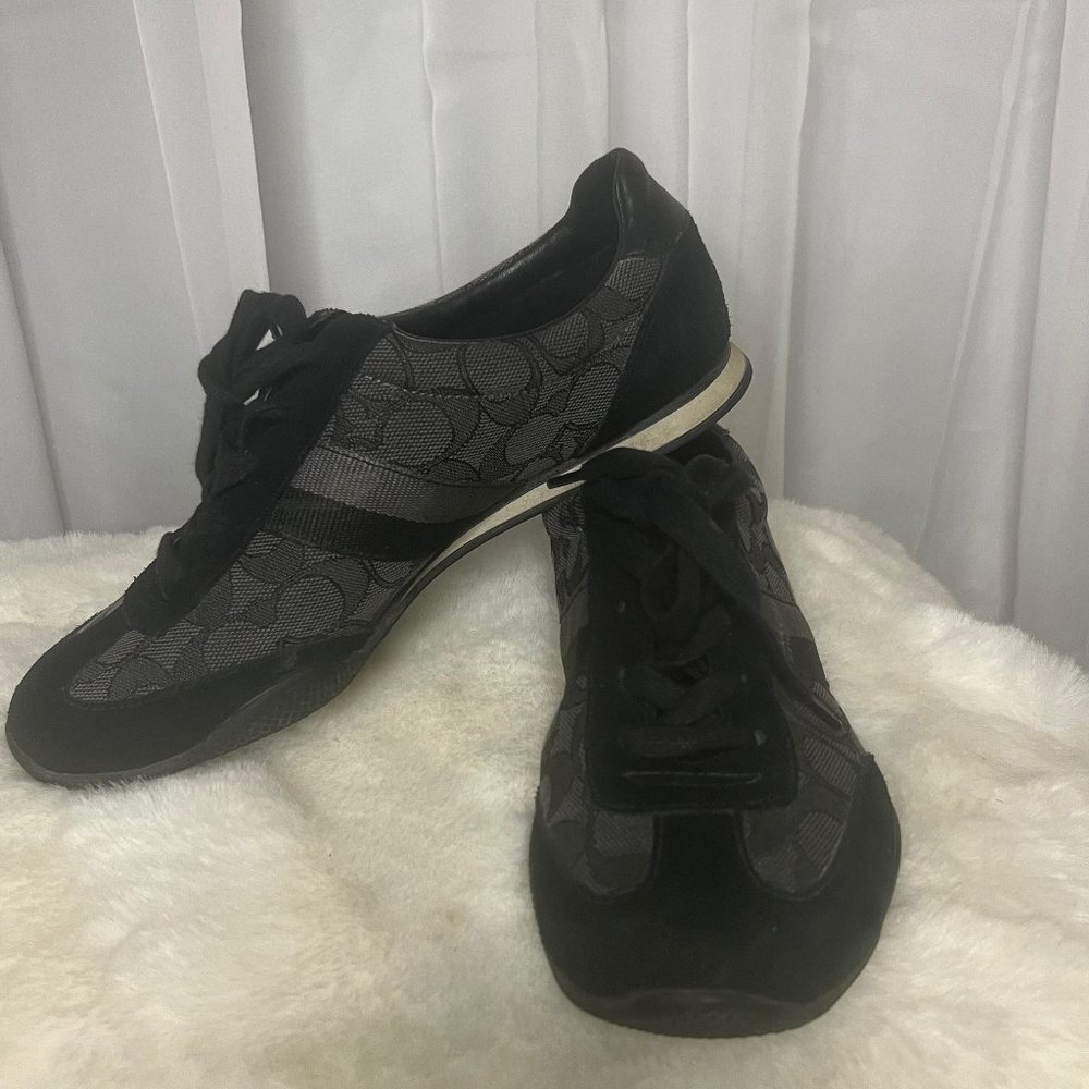 Coach Kelson Black Suede Canvas Monogram Sneakers Size 7.5 B EUR 37.5